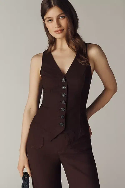 By Anthropologie The Halsey Slim Button-front Vest Top In Brown