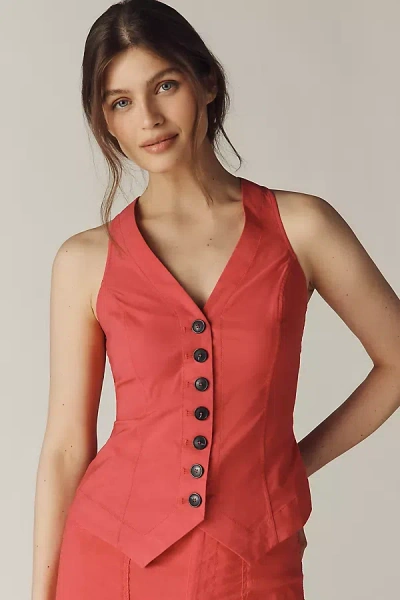 By Anthropologie The Halsey Slim Button-front Vest Top In Red