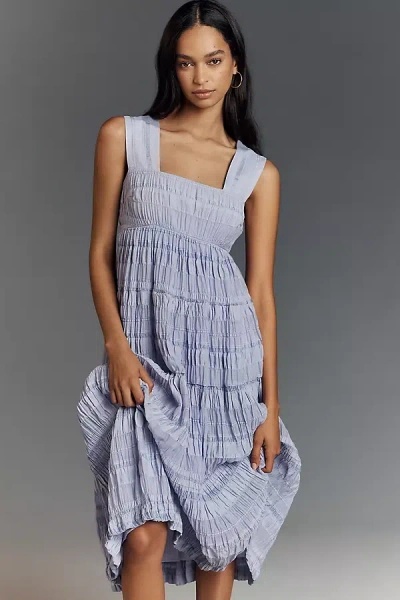By Anthropologie The Helena Square-neck Smocked Tiered Midi Dress In Purple
