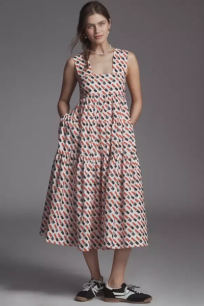 By Anthropologie The Helena Square-neck Tiered Midi Dress: Smocked Edition