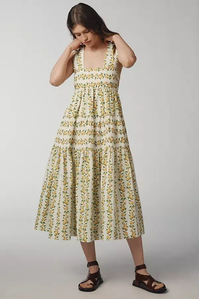 By Anthropologie Square-neck Tiered Babydoll Dress In Multicolor