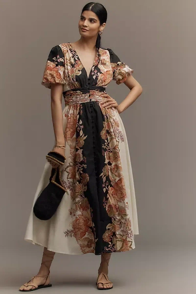 By Anthropologie The @heynasreen Katerina Button-front Dress In Sand