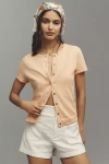 By Anthropologie The Juliet Cotton Cashmere Crew-neck Cardigan: Short-sleeve Edition