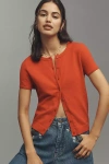 By Anthropologie The Juliet Cotton Cashmere Crew-neck Cardigan Sweater: Short-sleeve Edition