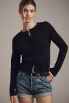 By Anthropologie The Juliet Crew-neck Cardigan Sweater: Cotton Blend Edition In Black