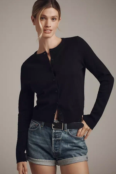 By Anthropologie The Juliet Crew-neck Cardigan Sweater: Cotton Blend Edition In Black