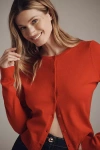 By Anthropologie The Juliet Crew-neck Cardigan Sweater: Cotton Blend Edition In Red