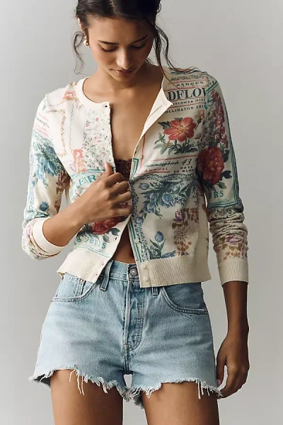 By Anthropologie The Juliet Crew-neck Cardigan Sweater: Cotton Blend Edition In Multi