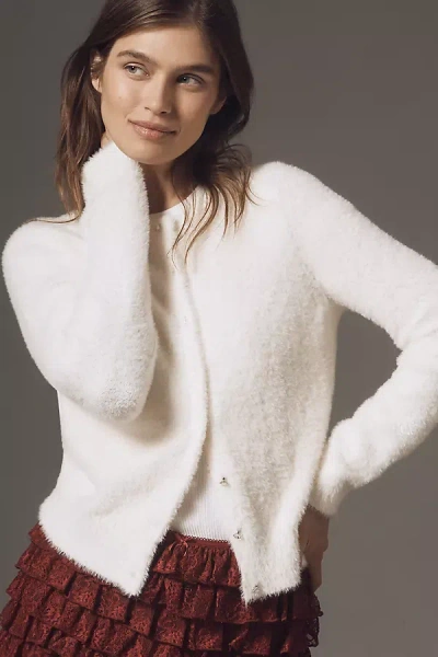 By Anthropologie The Juliet Plush Eyelash Cardigan Sweater In White
