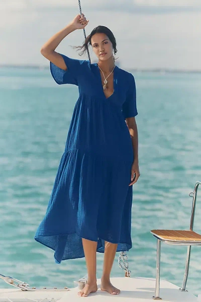 By Anthropologie The Kallie Flowy Maxi Dress In Blue