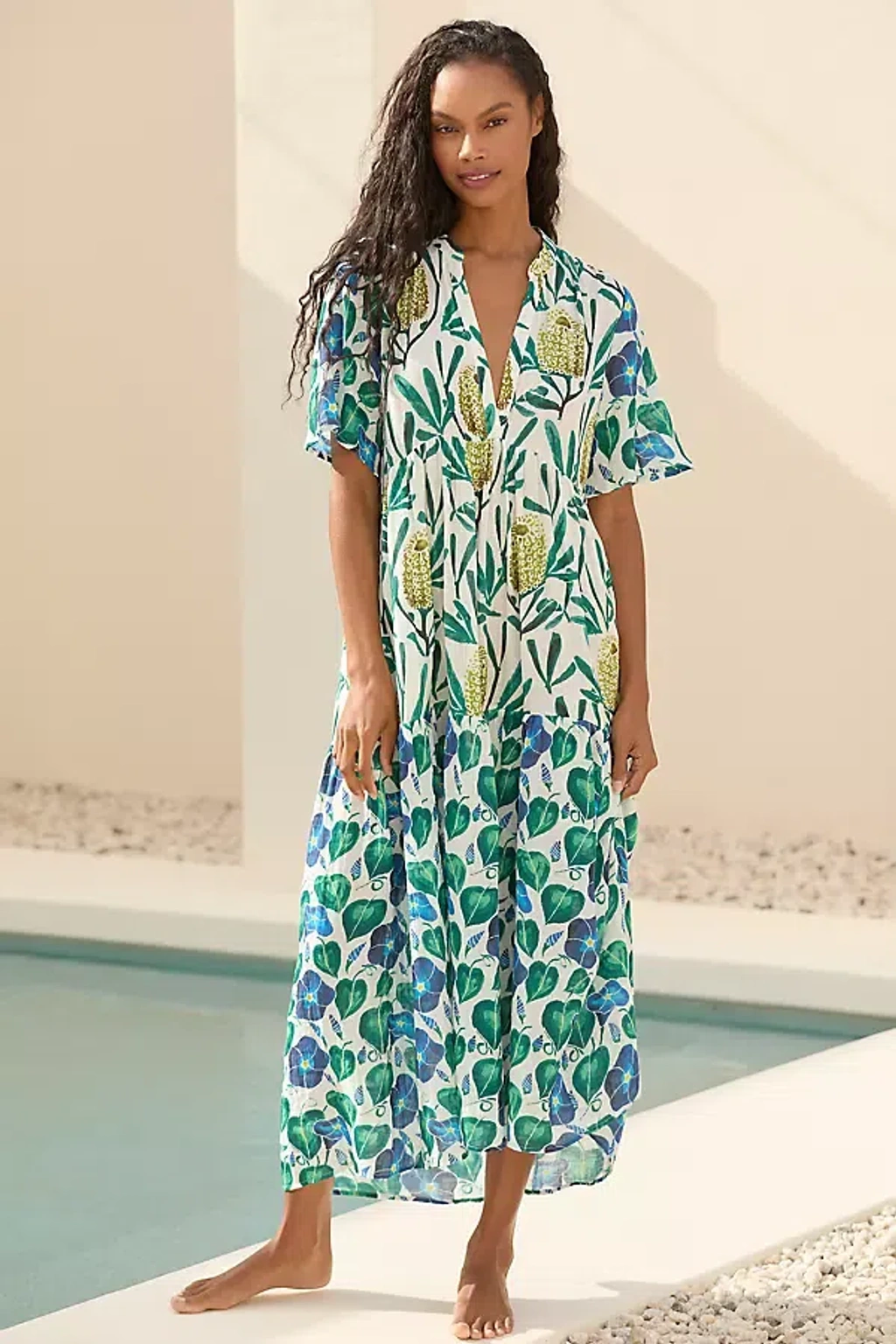 green emerald velvet dress Easel Floral Printed Rayon Challis Maxi Dress In Sage – Deja Nu Tx main image 1