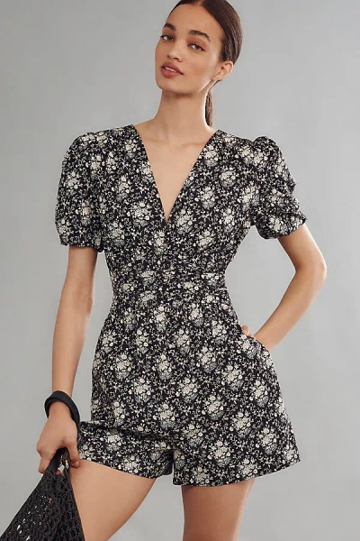 By Anthropologie The Katerina Button-front Romper In Black