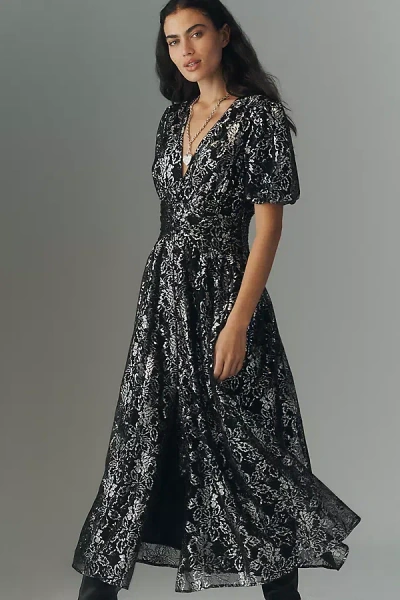 By Anthropologie The Katerina Metallic Lace Button-front Dress In Black