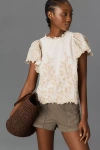 By Anthropologie The Lainie High-neck Lace Cutwork Blouse