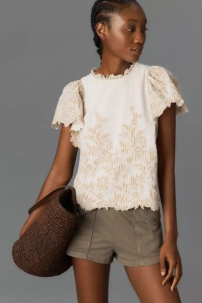 By Anthropologie The Lainie High-neck Lace Cutwork Blouse