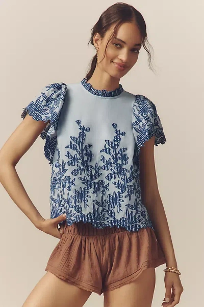 By Anthropologie The Lainie High-neck Lace Cutwork Blouse