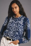By Anthropologie The Lainie Long-sleeve Lace Cutwork Blouse In Blue