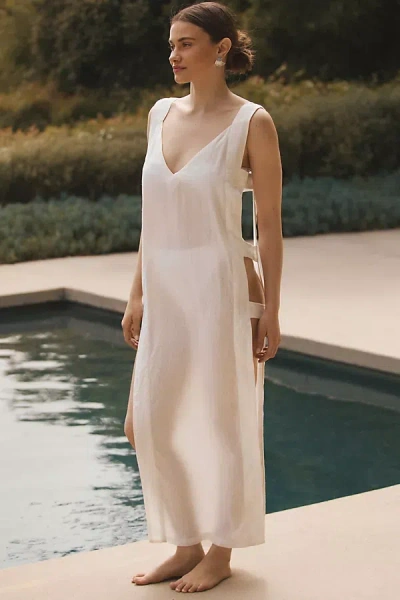 By Anthropologie The Levina Wide-strap Open-side Midi Dress In White