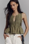 By Anthropologie The Lottie Pleated Linen Tank Top In Green