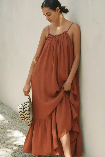 By Anthropologie The Malika Gauze Dress In Brown