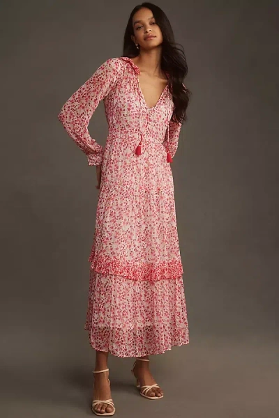 By Anthropologie The Marais Printed Chiffon Maxi Dress In Red
