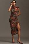 By Anthropologie The Maya Ruched Cowl-neck Mesh Dress In Brown