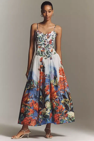By Anthropologie The Muse Basque-waist Midi Dress In Multi