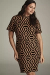 By Anthropologie The Nina Short-sleeve Mock-neck Mod Mini Dress In Brown