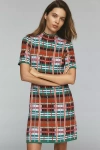 By Anthropologie The Nina Short-sleeve Mock-neck Mod Mini Dress In Multi