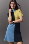 By Anthropologie The Nina Short-sleeve Mock-neck Mod Mini Dress In Multicolor