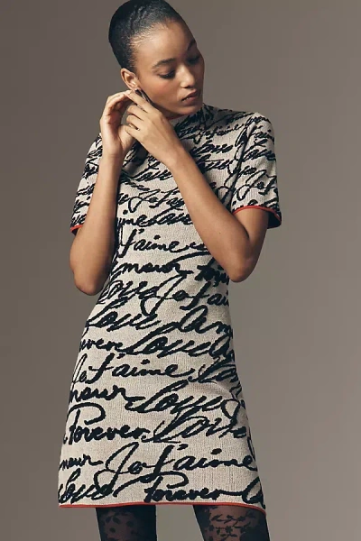 By Anthropologie The Nina Short-sleeve Mock-neck Mod Sweater Mini Dress In White