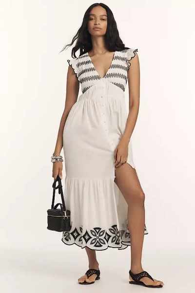By Anthropologie The Peregrine Midi Dress: Embroidered Smocked Edition In Black