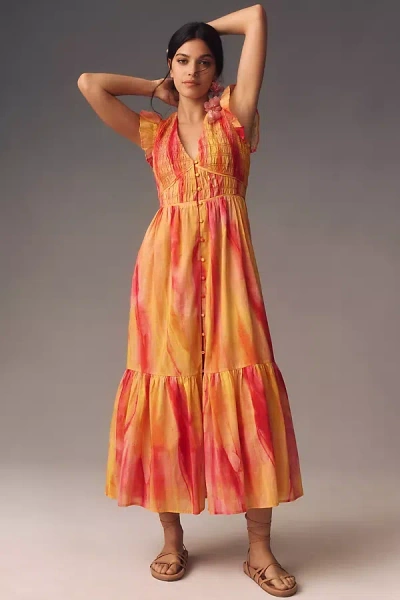 By Anthropologie The Peregrine Midi Dress In Orange
