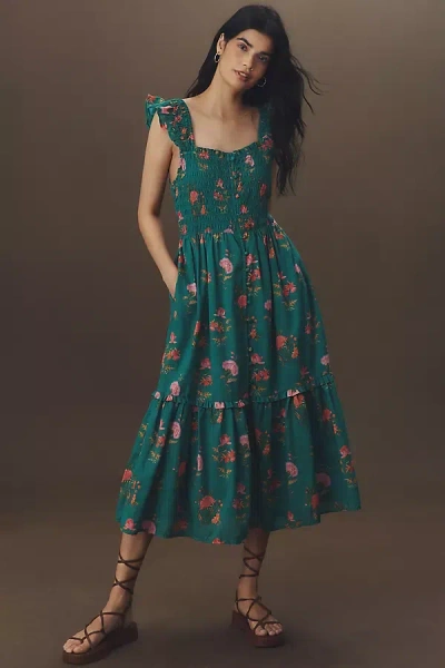 By Anthropologie The Peregrine Midi Dress: Square-neck Edition In Green
