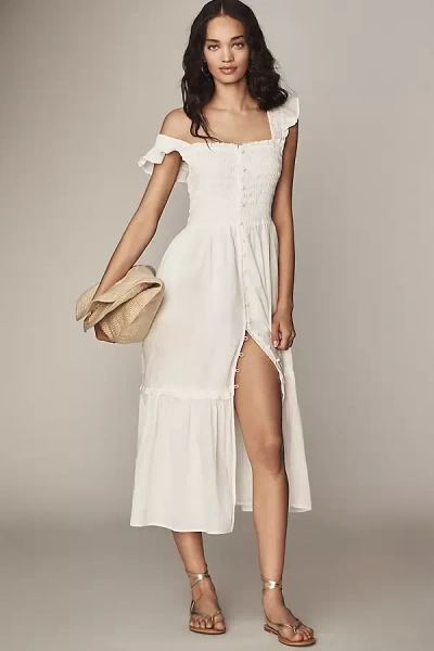 By Anthropologie The Peregrine Midi Dress: Square-neck Edition In White