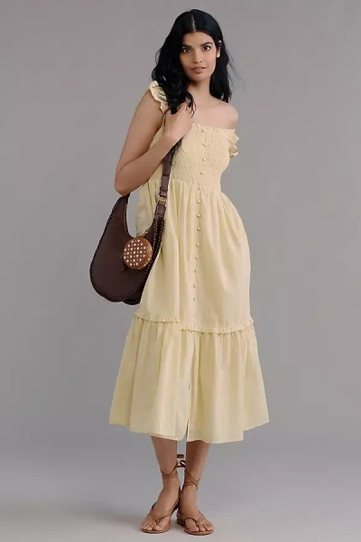 By Anthropologie The Peregrine Midi Dress: Square-neck Edition In Yellow