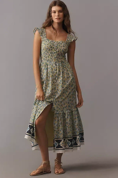 By Anthropologie The Peregrine Square-neck Midi Dress In Multi