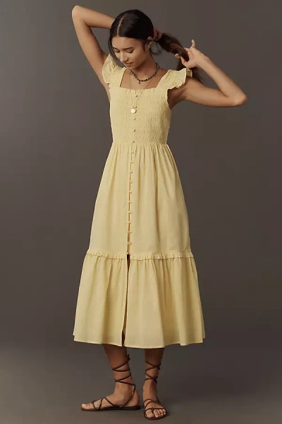 By Anthropologie The Peregrine Square-neck Midi Dress In Yellow