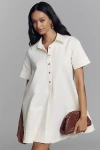 By Anthropologie The Pollie Short-sleeve Swing Tunic Mini Dress: Denim Edition In Beige