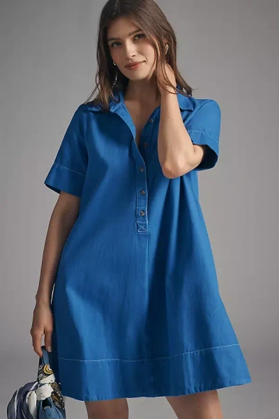 By Anthropologie The Pollie Short-sleeve Swing Tunic Mini Dress: Denim Edition In Blue