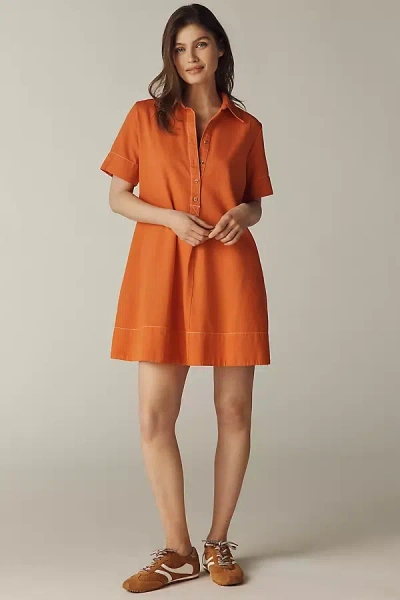 By Anthropologie The Pollie Short-sleeve Swing Tunic Mini Dress: Denim Edition In Orange