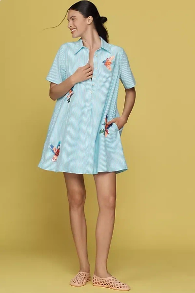 By Anthropologie The Pollie Short-sleeve Swing Tunic Mini Dress: Embroidered Edition