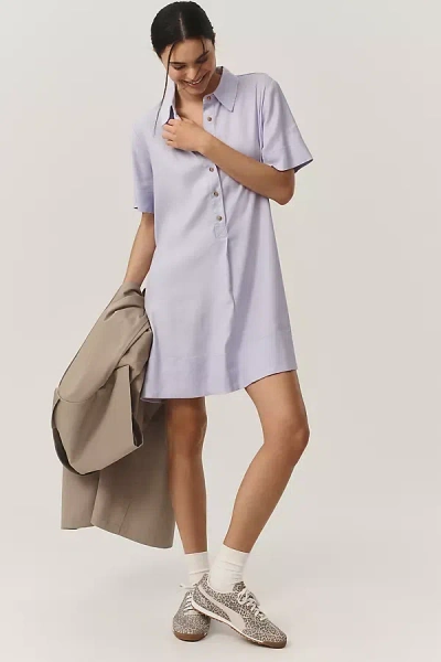 By Anthropologie The Pollie Short-sleeve Swing Tunic Mini Dress: Linen Blend Edition In Purple