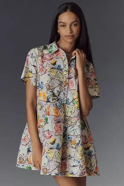 By Anthropologie The Pollie Short-sleeve Swing Tunic Mini Dress In Purple