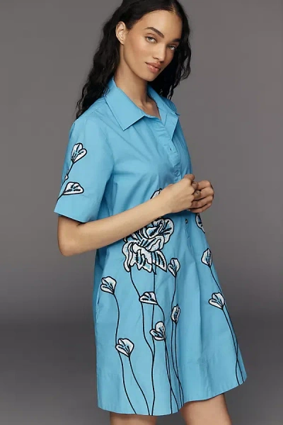 By Anthropologie The Pollie Short-sleeve Swing Tunic Mini Dress In Blue