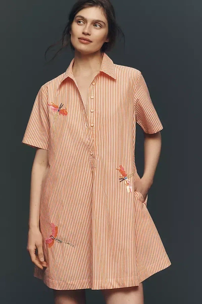 By Anthropologie The Pollie Short-sleeve Swing Tunic Mini Dress: Embroidered Edition In Brown