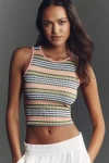 By Anthropologie The Reegan Crew-neck Crop Racerback Seamless Tank Top: Striped Edition In Multi