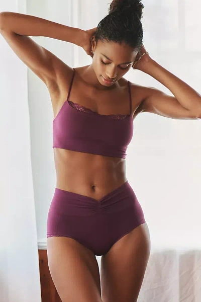 By Anthropologie The Renna Seamless Square-neck Bra: Lace-trim Edition In Purple