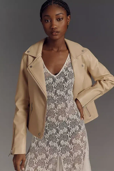 By Anthropologie The Saige Faux-leather Moto Jacket In Beige