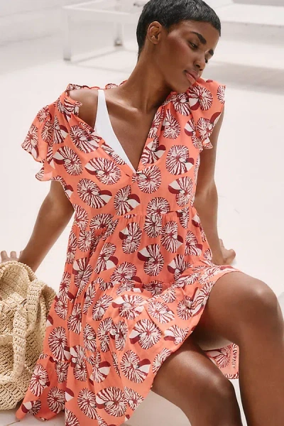 By Anthropologie The Shelbie Tiered Mini Dress In Orange